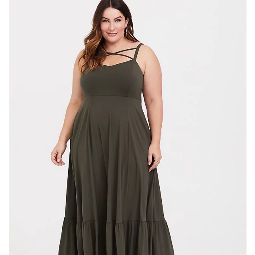 Olive Green Jersey Maxi Dress (criss cross removed) size 5